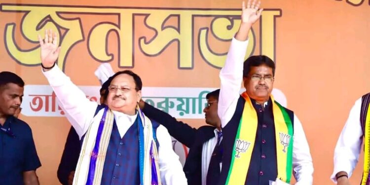 অমরপুরের জনসভায় বিজেপির সর্বভারতীয় সভাপতি জে.পি.নাড্ডা এবং মুখ্যমন্ত্রী ডা:মানিক সাহা।