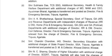 রাজ্য প্রশাসনের উচ্চ-পর্যায়ে রদবদল