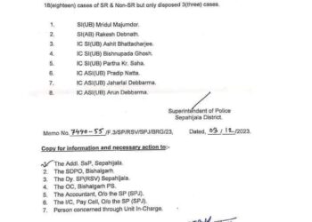 সিপাহীজলা জেলা পুলিশ সুপারের নজিরবিহীন নির্দেশ!