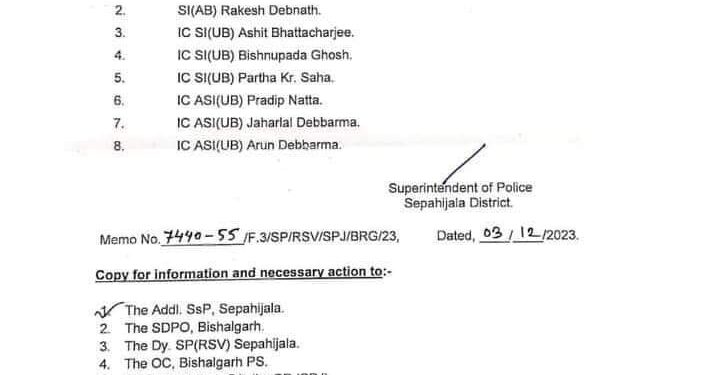 সিপাহীজলা জেলা পুলিশ সুপারের নজিরবিহীন নির্দেশ!