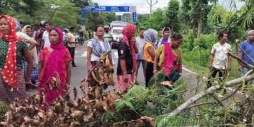 পোল্ট্রি ফার্ম বন্ধের দাবিতে সড়ক অবরোধ