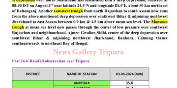 পশ্চিম ত্রিপুরা ও সিপাহীজলা জেলায় মাঝারি বৃষ্টিপাতের সতর্কতা জারি করল রাজ্য আবহাওয়া দপ্তর